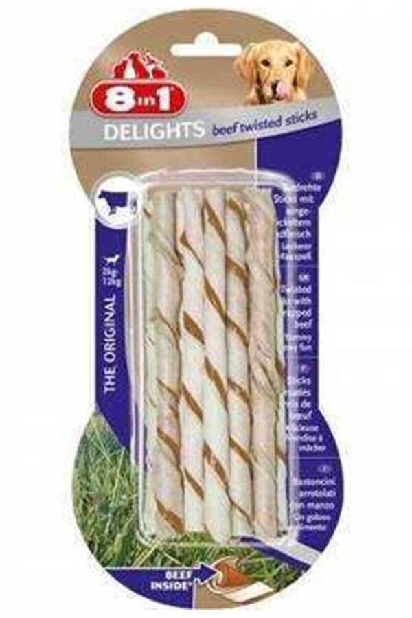 8 in 1 Delights Beef Twisted Sticks Sığır Etli Sarılı Köpek Çiğneme Çubukları 10'lu