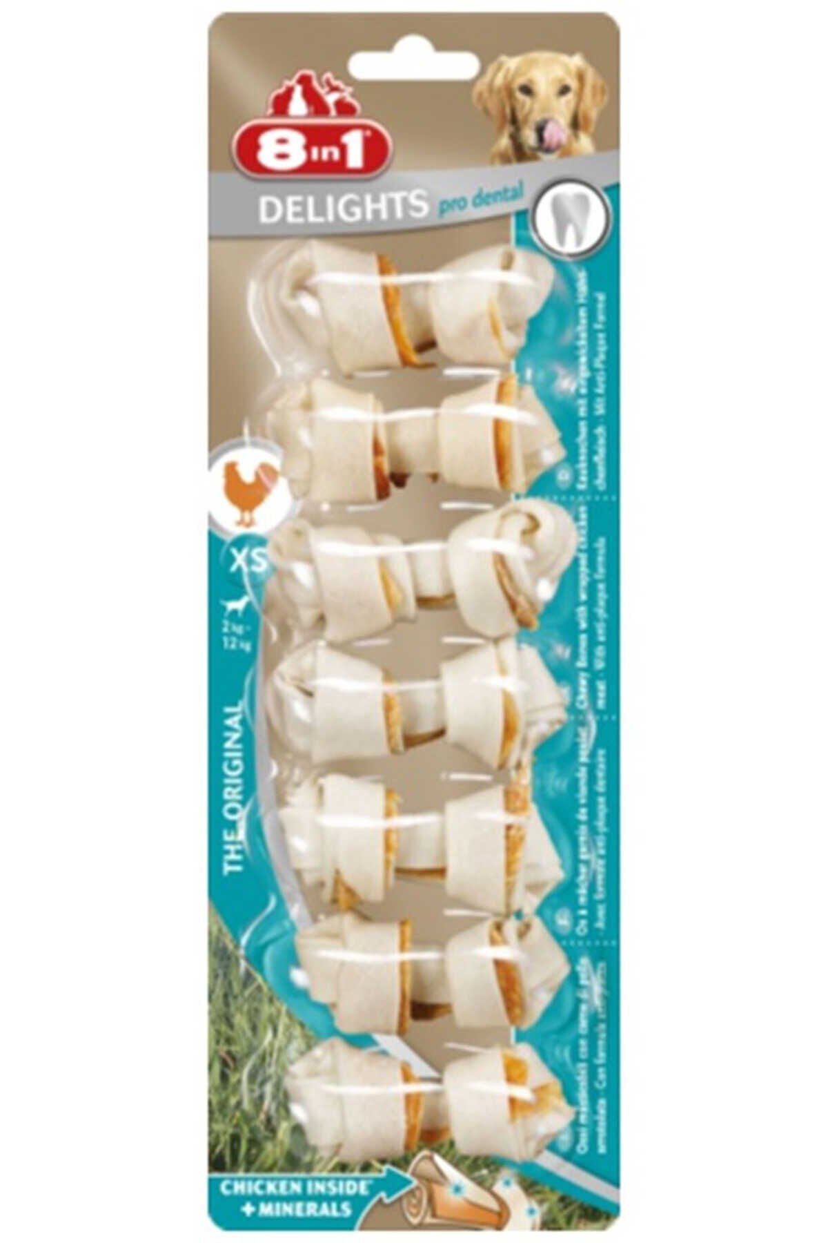 8 in 1 Delights Pro Dental Tavuklu ve Mineralli Köpek Çiğneme Kemiği XS 7’li