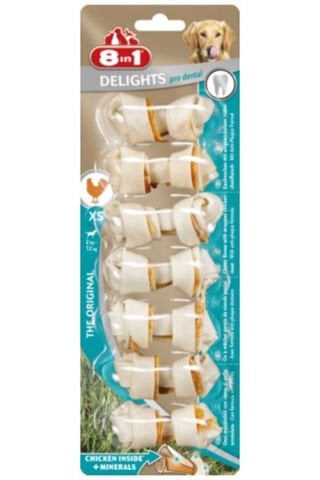 8 in 1 Delights Pro Dental Tavuklu ve Mineralli Köpek Çiğneme Kemiği XS 7’li