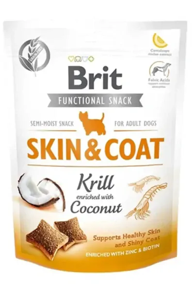 Brit Functional Snack Skin & Coat Krill ve Hindistan Cevizli Köpek Ödülü 150g