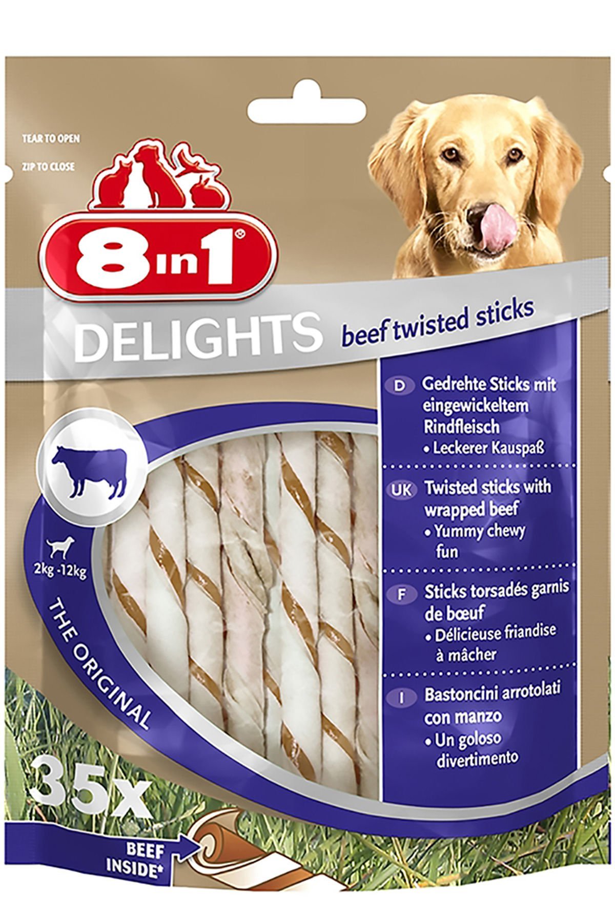 8 in 1 Delights Beef Twisted Sticks Sığır Etli Sarılı Köpek Çiğneme Çubukları 35’li
