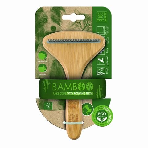 M-Pets Bamboo Rake Tarak – Döner Dişli Doğal Bambu Tarak (31 Dişli)