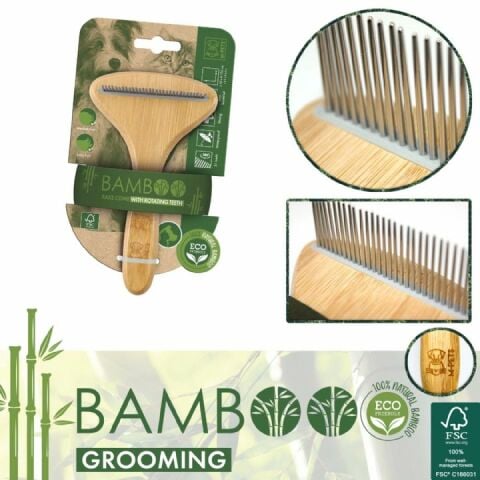 M-Pets Bamboo Rake Tarak – Döner Dişli Doğal Bambu Tarak (31 Dişli)