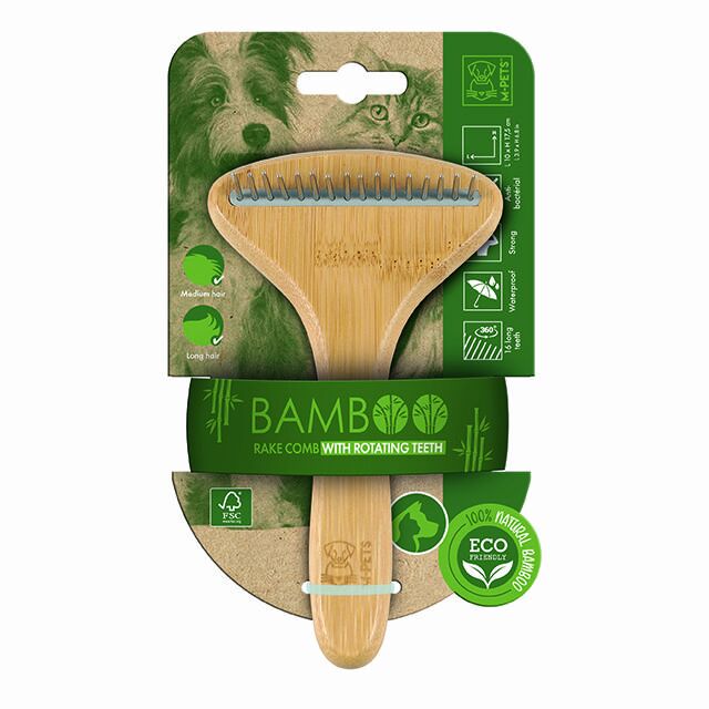 M-Pets Bamboo Rake Tarak – Döner Dişli Doğal Bambu Tarak