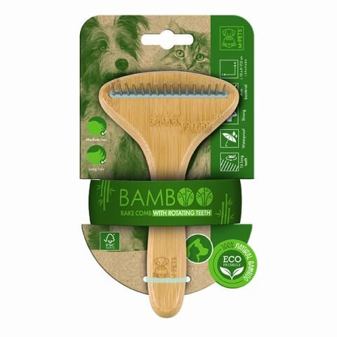 M-Pets Bamboo Rake Tarak – Döner Dişli Doğal Bambu Tarak