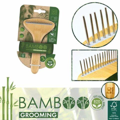 M-Pets Bamboo Rake Tarak – Döner Dişli Doğal Bambu Tarak