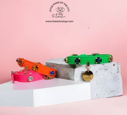 The Tailor Swarovski Taşlı Pembe Deri Köpek Boyun Tasması