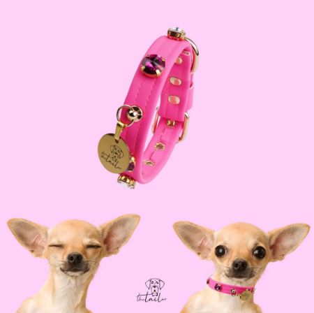 The Tailor Swarovski Taşlı Pembe Deri Köpek Boyun Tasması