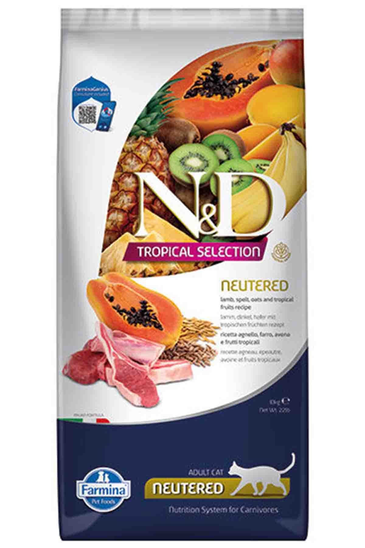N&D Tropical Selection Neutered Kuzu Etli ve Tropikal Meyveli Kısır Kedi Maması 10 Kg