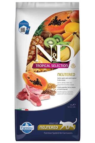 N&D Tropical Selection Neutered Kuzu Etli ve Tropikal Meyveli Kısır Kedi Maması 10 Kg