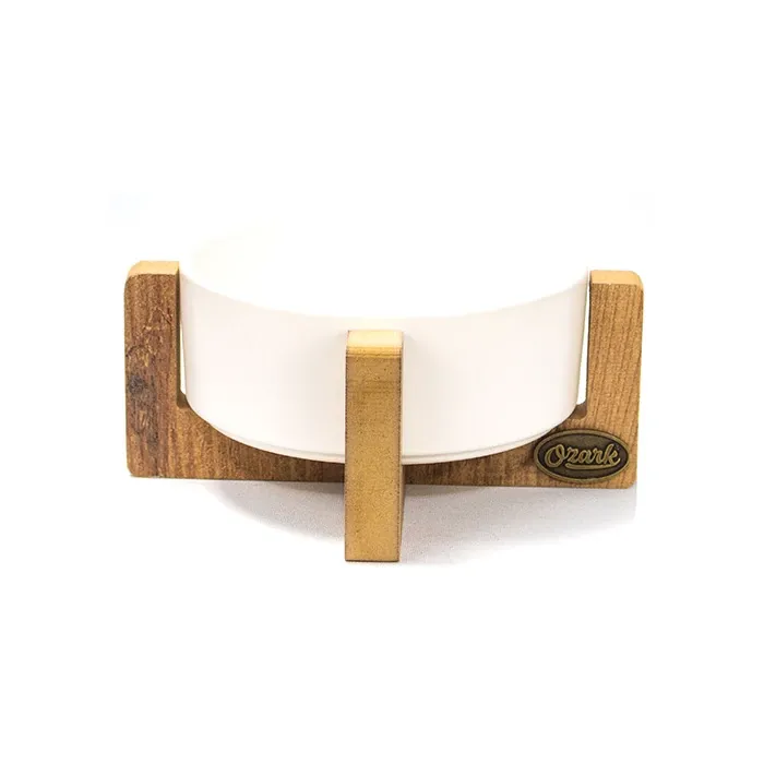 Ozark Ahşap Tabanlı Seramik Kedi-Köpek Mama ve Su Kabı Beyaz 17cm 400ml