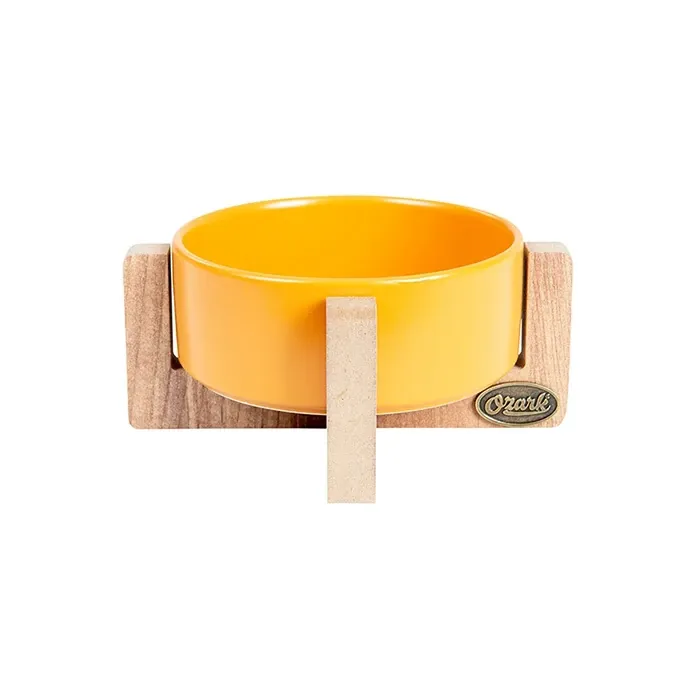 Ozark Ahşap Tabanlı Seramik Kedi-Köpek Mama ve Su Kabı Hardal 17cm 400ml
