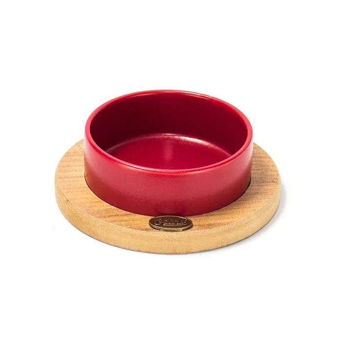 Ozark Ahşap Oval Tabanlı Seramik Kedi-Köpek Mama ve Su Kabı Kırmızı 19,5 cm 400ml