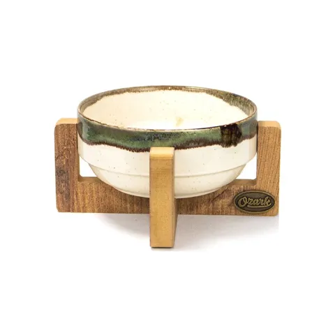 Ozark Ahşap Tabanlı Porselen Kedi-Köpek Mama ve Su Kabı Antik Yeşil 17cm 400ml