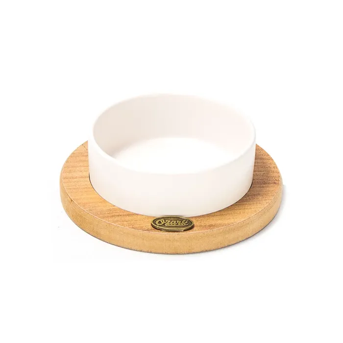 Ozark Ahşap Oval Tabanlı Seramik Kedi-Köpek Mama ve Su Kabı Beyaz 19,5 cm 400ml