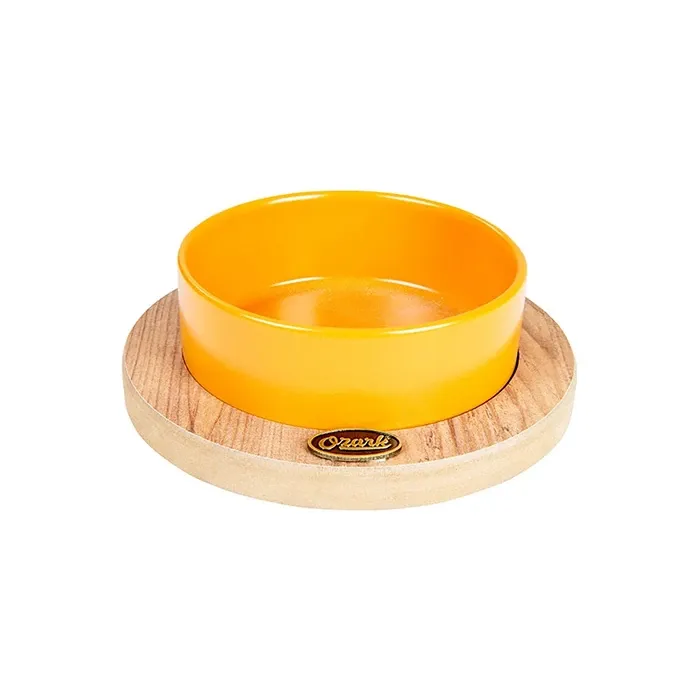 Ozark Ahşap Oval Tabanlı Seramik Kedi-Köpek Mama ve Su Kabı Hardal 19,5 cm 400ml