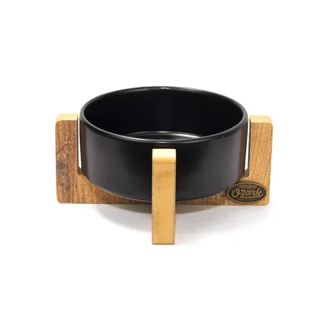 Ozark Ahşap Tabanlı Seramik Kedi-Köpek Mama ve Su Kabı Siyah 17cm 400ml