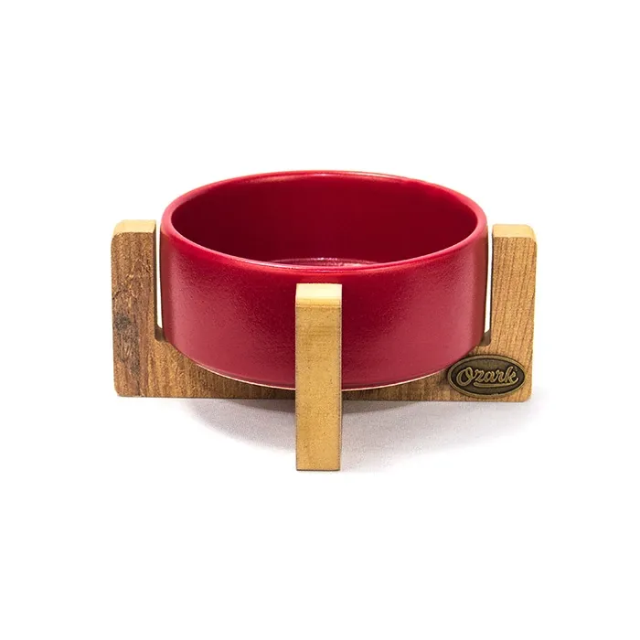 Ozark Ahşap Tabanlı Seramik Kedi-Köpek Mama ve Su Kabı Kırmızı 17cm 400ml