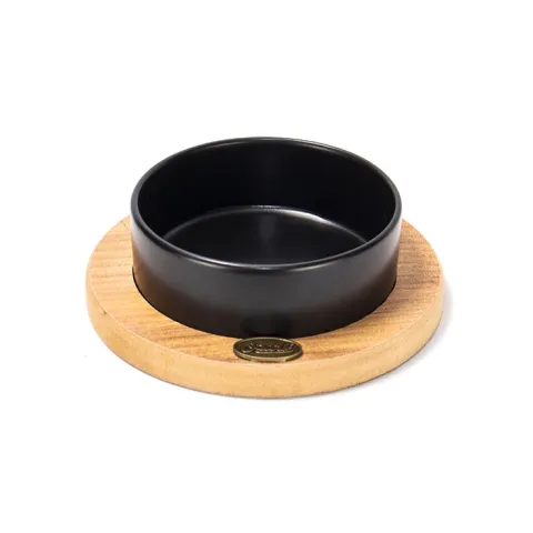 Ozark Ahşap Oval Tabanlı Seramik Kedi-Köpek Mama ve Su Kabı Siyah 19,5 cm 400ml
