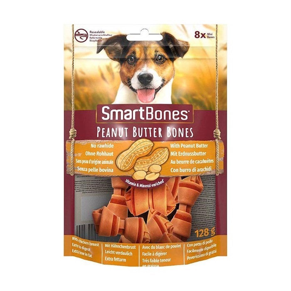 SmartBones Küçük Irk Köpekler için Tavuk ve Fıstık Ezmeli Ödül Kemiği (8li) 128gr