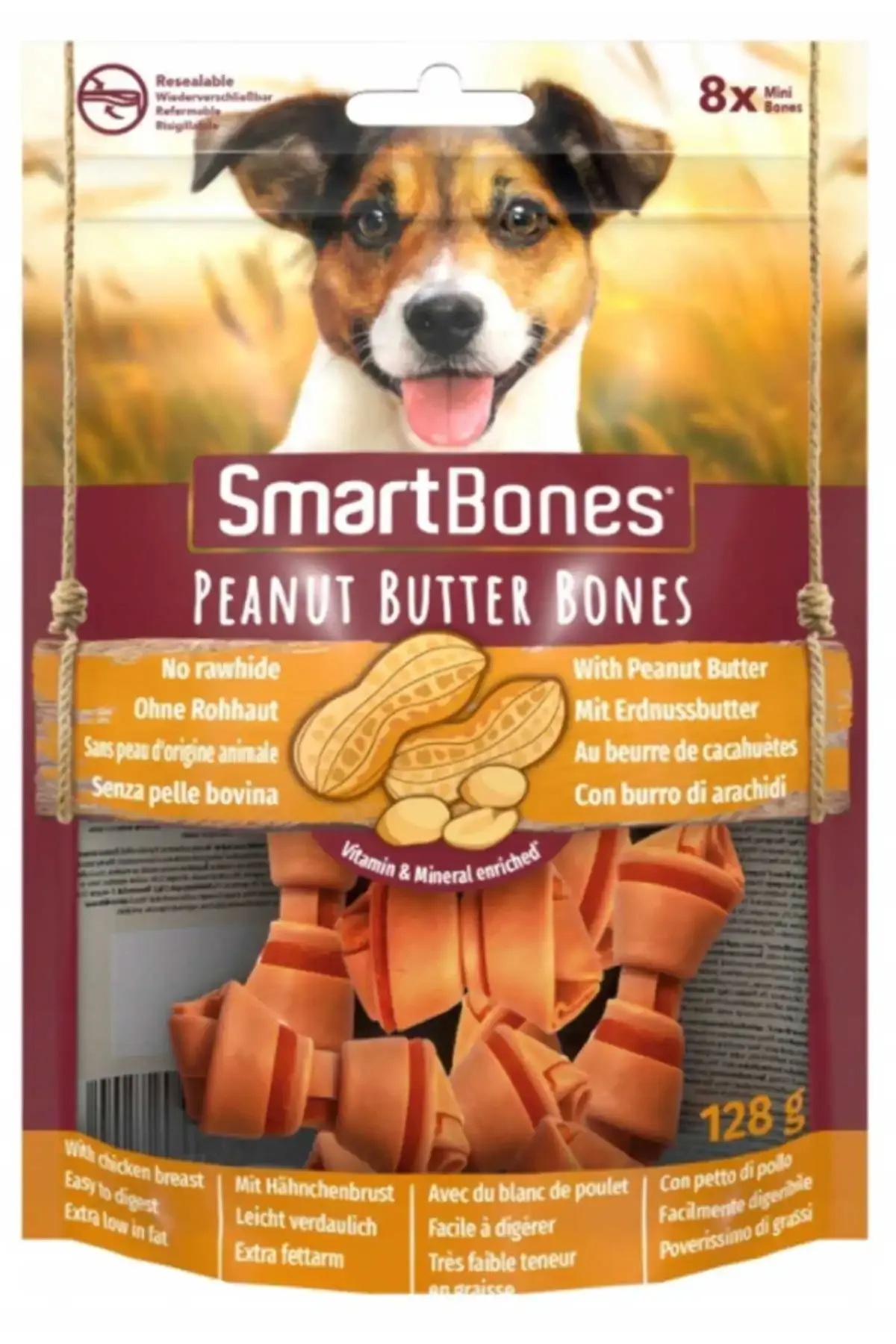 SmartBones Fıstık Ezmeli Köpek Ödül Kemiği – 8’li Mini Paket (128 g)