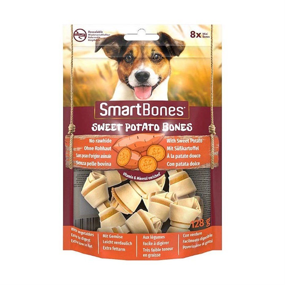 SmartBones Küçük Irk Köpekler için Tatlı Patatesli Ödül Kemiği (8li) 128gr